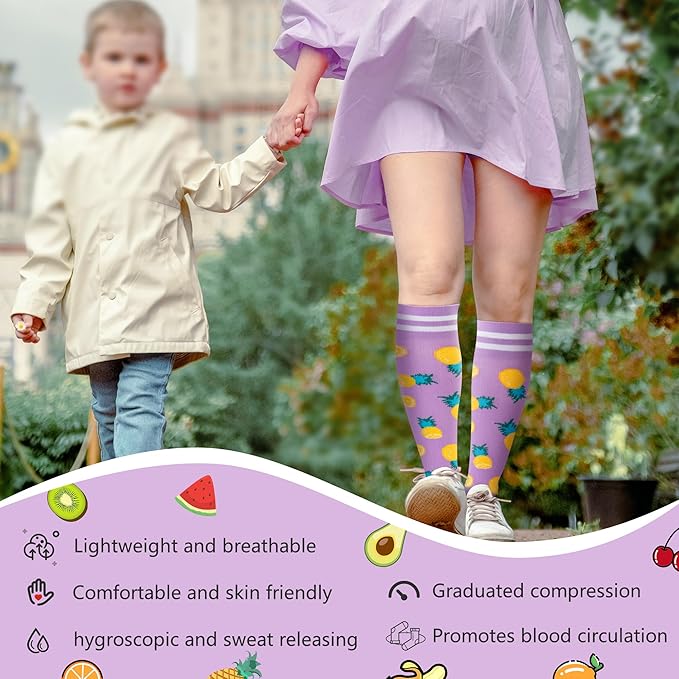 fenglaoda Compression Socks Women Men 4 Pairs, Knee High Support Socks for Running, Sports, Travel, Flight, Nurse