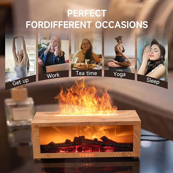 Fireplace Flame Air Diffuser Humidifier,7 Colors Aromatherapy Essential Oil Diffuser,Ultrasonic Aroma Humidifier with Timer for Home,Bedroom,Office,Yoga