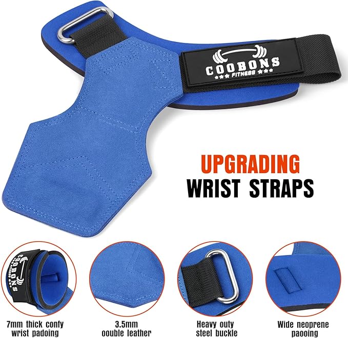 Lifting Wrist Straps for Weightlifting, Double Layer Leather for Weight Lifting Wrist Wraps, Deadlifts, Heavy Powerlifting and Adjustable Wrist Hooks for Strength Training, Gym Workouts Men/Women
