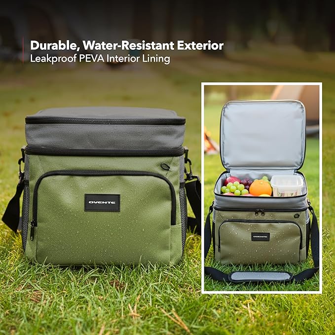 OVENTE Insulated Cooler Bag, Soft Lunch Bag for Men/Women with Leakproof Double Deck Compartment