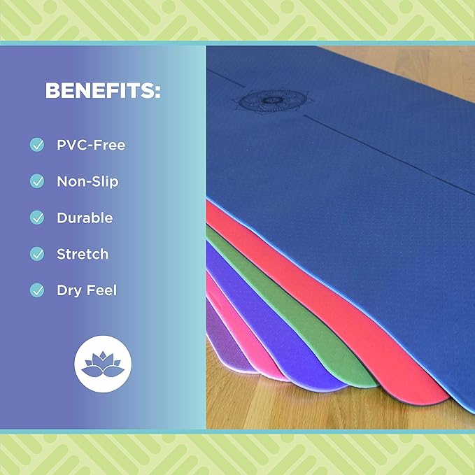 Bean Products SuperLite TPE Yoga Mat | Centering Mandala Design | Extra-long | Non-skid, Slip Resistant | Earth-friendly exercise gym mat | (6mm thick x 24” wide x 72” long)