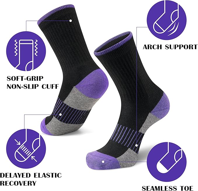 Gonii Women Socks Hiking Running Thick Cushion Athletic Crew Socks 5-Pair