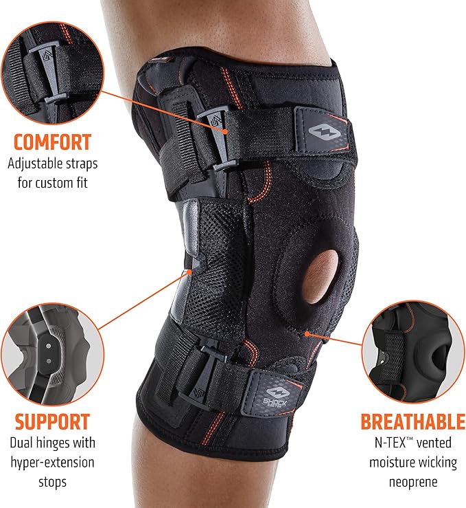 Shock Doctor Knee Brace, Compression Knee Brace for Men & Women, Hinged Knee Brace with Side Stabilizers, Maximum Support, Adjustable Dual Hinges, Knee Braces and Knee Support