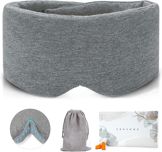 FRESHME Deluxe Cotton Sleep Mask Gift Set - 100% Blackout Large Comfortable Blindfold Adjustable Eye Mask Pillow in Gift Box for Men Women Side Sleeper Travel Meditation Airplane