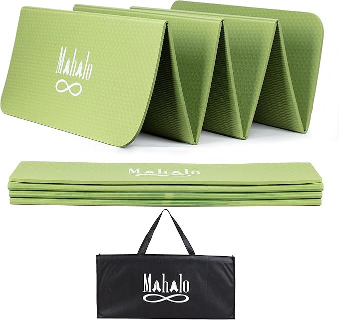 Foldable Yoga Mat + Carry Bag, 6mm 7-fold Workout Mat, Easy to Store, Anti-Slip Folding Exercise Mat for Yoga, Pilates, Home Workouts, and Floor Exercises
