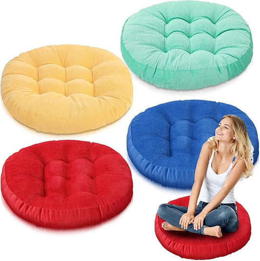 Jerify Floor Pillow Cushions 22 x 22 Inch Round Square Large Meditation Floor Pillow for Classroom Adult Meditation Picnic Party Cushion for Seating Gift Christmas(Round,Colorful,4 Pcs)