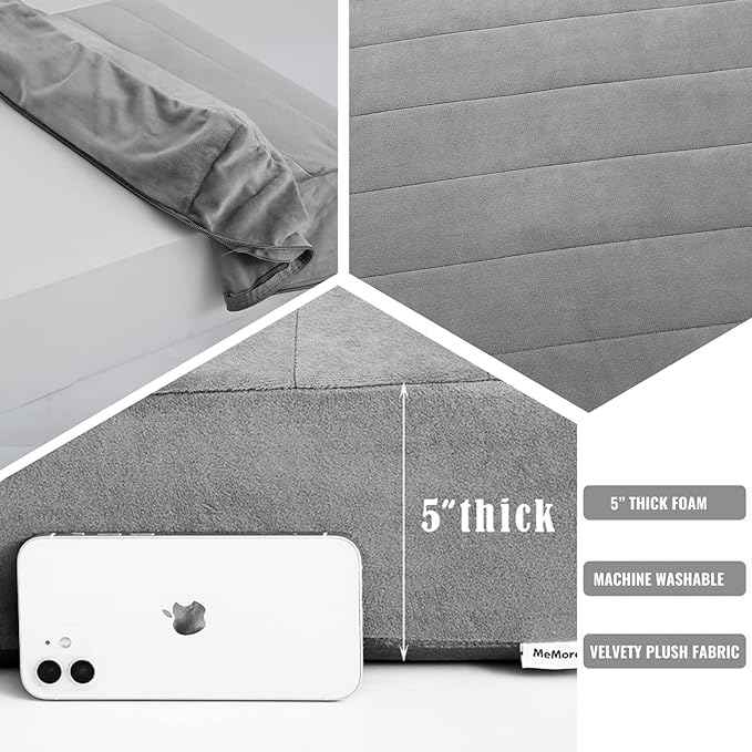 MeMoreCool Square Floor Pillow Seating for Adults Kids, Large Meditation Cushion Floor Pillow with Thick Foam & Soft Tufted Cover, Washable Big Pillow Seat Floor Cushion for Sitting Yoga, 22" Grey