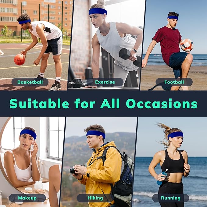 Sweatbands Sports Headband for Men & Women - Terry Cloth Moisture-Wicking Sports Towel Headband for Tennis, Basketball, Running, Gym, and Fitness Working Out