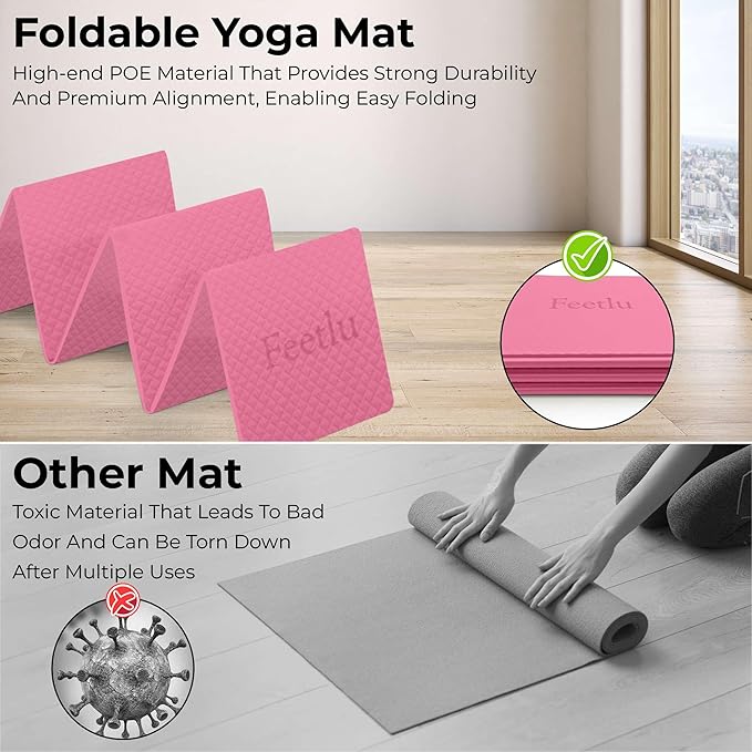 Foldable Yoga Mat, 6mm Thick, Lightweight, Anti-Slip, and Easy to Store – Perfect for Travel, Yoga, Pilates, Home Workouts, and Floor Exercises