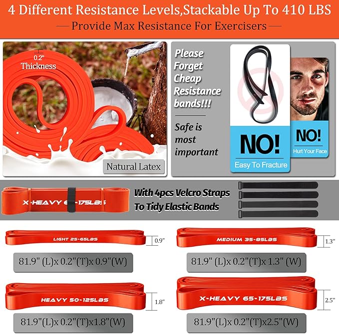 DASKING Resistance Band Bar Set for Home Gym, 500LB Total Resistance with Longer Bar & 4 Stackable Bands, Detachable for Full Body Workouts, Door Anchor, Exercise Guide