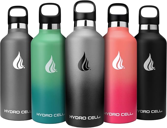 HYDRO CELL Stainless Steel Water Bottle with Straw & 2 Standard Mouth Lids (32oz 24oz 20oz 16oz) Keeps Liquids Hot or Cold w/Double Wall Vacuum Insulated Leak Proof Sport Design (Graphite/Black 32oz)