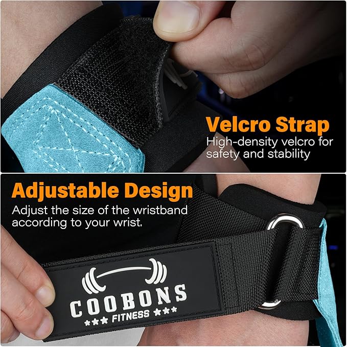 Lifting Wrist Straps for Weightlifting, Double Layer Leather for Weight Lifting Wrist Wraps, Deadlifts, Heavy Powerlifting and Adjustable Wrist Hooks for Strength Training, Gym Workouts Men/Women