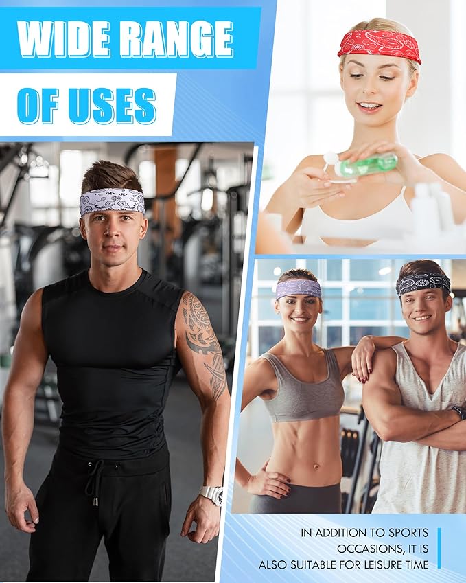 18 Pcs Sports Sweatbands for Men Women Camo Headbands Workout Non Slip Headbands Breathable Head Band Fitness Stretchy Unisex Hairband for Yoga Running Cycling Ball