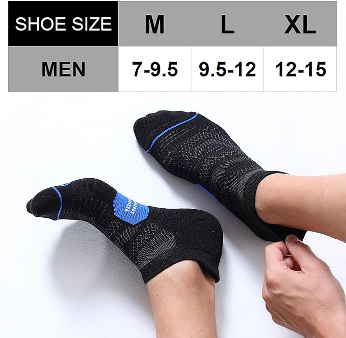 CS CELERSPORT 6 Pack Men's Running Ankle Socks with Cushion, Low Cut Athletic Sport Tab Socks