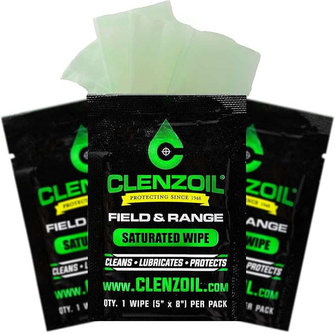 CLENZOIL Field & Range Single-Use Saturated Gun Oil Wipe Packets | Individual CLP Wipes | One-Step Gun Cleaning Oil & Lubricant Field Wipes for Hunting | 5Pk, 10Pk, and 20Pk Options
