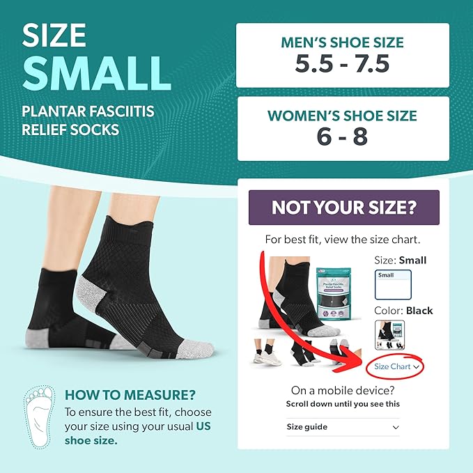 BraceAbility Plantar Fasciitis Socks - Ankle Compression Socks for Foot Pain Relief, Heel Spurs, Achilles Tendonitis, Full-Toe Arch Support Sleeve Socks for Women and Men (1 Pair - S)