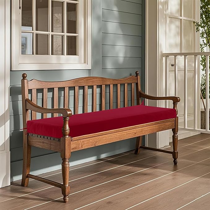 Outdoor Bench Cushion Waterproof 36"x14", Fade-Resistant Patio Furniture Replacement Pad with Ties - Also Fits Indoor Entryway Bench or Window Seat, Burgundy