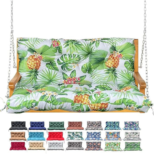 Porch Swing Cushion with Backrest,Waterproof Bench Cushion for Outdoor Furniture,2-3 Seater Replacement Thickened Swing Cushion with Ties,Patio,Outdoor,Backyard and Garden (Tropical Pineapple,40x40")