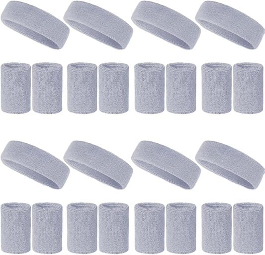 24 Pcs Neon Sweatbands Set Include 8 Pcs Sports Headband and 16 Pcs Cotton Wristbands 80s Neon Sweat Bands Bulk for Gym, Tennis, Basketball, Running, Exercise