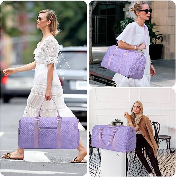 Duffle Bag for Travel, Weekender Bag with Shoe Compartment, Carry On Overnight Bag for Women with Toiletry Bag, Gym Bag with Wet Pocket, Hospital Bags for Labor and Delivery Beige