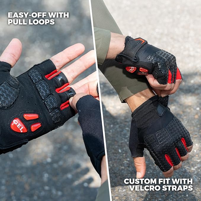 ROCKBROS Cycling Gloves for Men Women with Anti-Slip Shock-Absorbing Pad Fingerless Bike Gloves Light Weight Breathable Biking Gloves