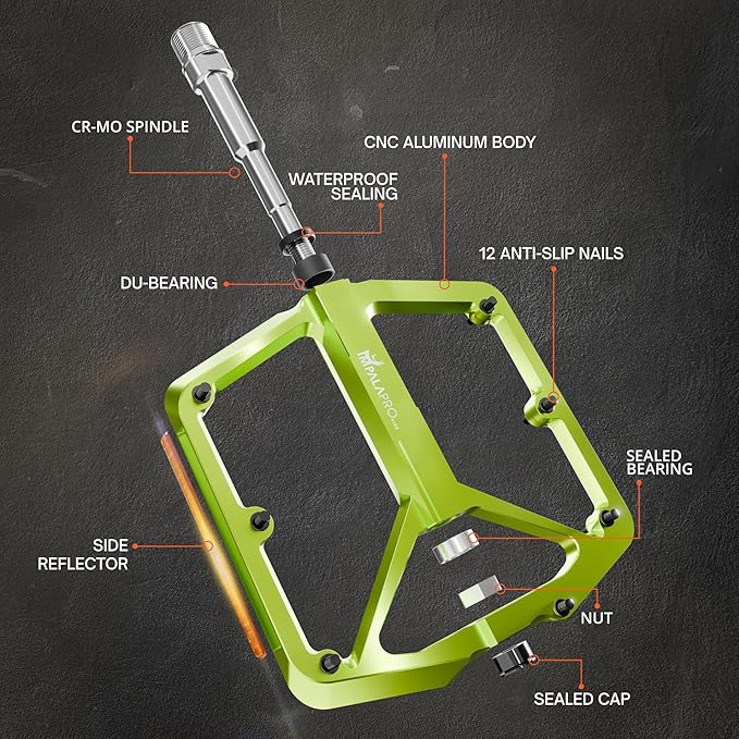 Flat Bike Pedals with Reflectors CNC Aluminium 9/16” – MTB Pedals with Extra Wide Platform and Removable Anti-Slip Pins – Lightweight Pedals for Mountain Bike & Road Bike 294 g