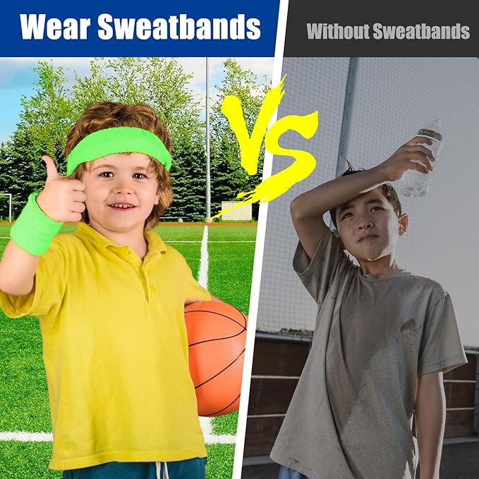 Libima 24 Pcs Kids Sports Headbands - Elastic Cotton Terry Sweatbands for Boys' Sports & Team Activities