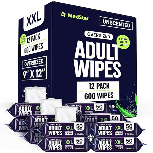 Adult Wipes for Elderly 12 Pack - Hospital Grade Extra Large Extra Thick Disposable Washcloths for Adult Bathing & Shower Alternative - Fragrance-Free XXL