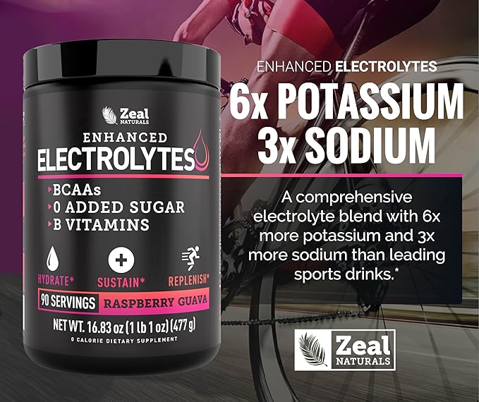 Zeal Naturals Electrolyte Powder Recovery Drink (90 Servings | Raspberry Guava) w/ 0 Sugar +BCAAs +B-Vitamins Electrolyte Supplement w Potassium Zinc & Magnesium for Hydration - Keto Electrolytes