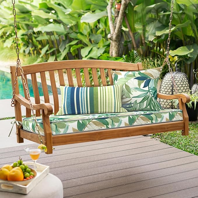 Outdoor Bench Cushion, Bench Furniture Cushion 48x18x3 Inch, Porch Swing Cushions for Home Garden Loveseat Couch Sofa Glider, Lush Leaf Green