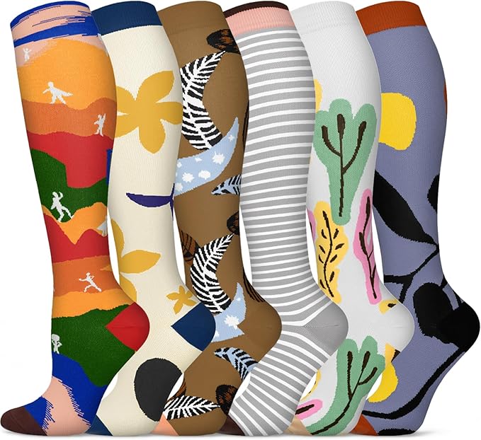 Graduated Compression Socks for Women&Men 20-30mmhg Knee High Socks Travel Hiking Running Stocking
