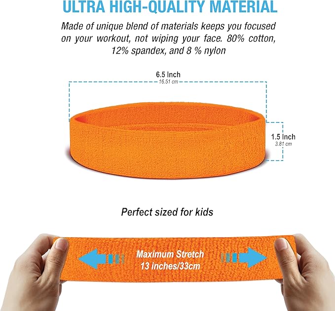 Suddora Sweatbands for Kids, Moisture Wicking 2 Wristbands and 1 Headband Set, Soft and Skin-Friendly Fabric, Moisture-Wicking Athletic Sweat Bands for Basketball, Baseball, Soccer
