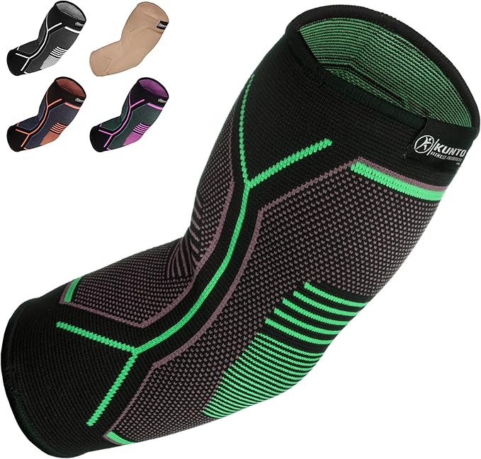 Kunto Fitness Elbow Brace Compression Support Sleeve (Shipped From USA) for Tendonitis, Tennis Elbow, Golf Elbow Treatment - Reduce Joint Pain During Any Activity!