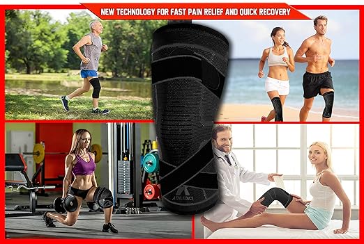 Knee Brace Compression Sleeve with Strap for Best Support & Pain Relief for Meniscus Tear, Arthritis, Running, Basketball, MCL, Jogging and Recovery for Men & Women (Black, X-Small)