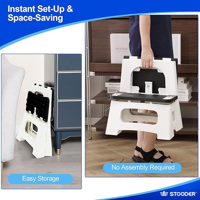 Folding 2-Step Stool - Upgraded Stable A-Frame, Safety Lock, Anti-Slip Rubber Feet, 300lb Capacity, No Assembly - 8" 17" Step Stools for Kitchen, Bathroom, Bed, RV, Home, Office (Panda)