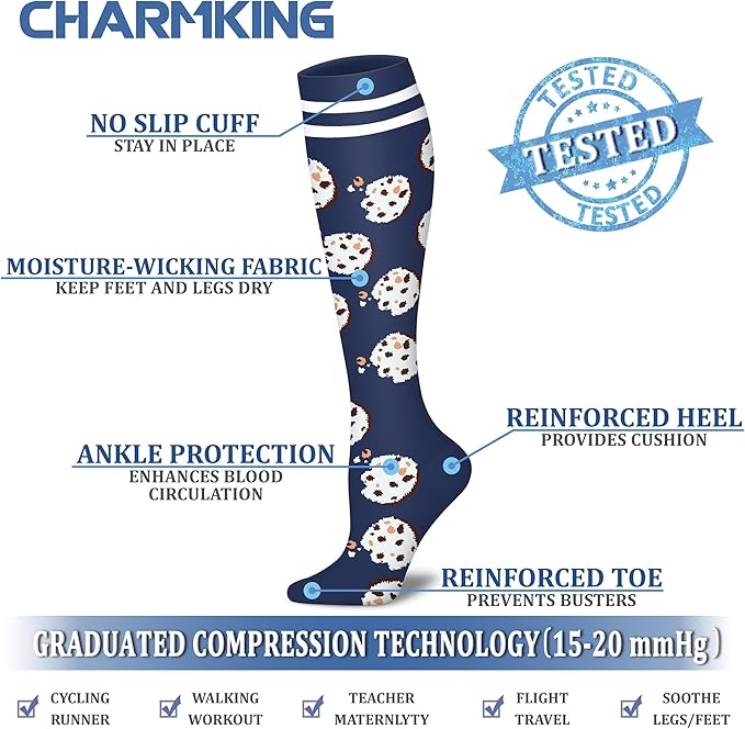 CHARMKING Compression Socks for Women & Men Circulation (8 Pairs) 15-20 mmHg is Best Support for Athletic Running,Hiking