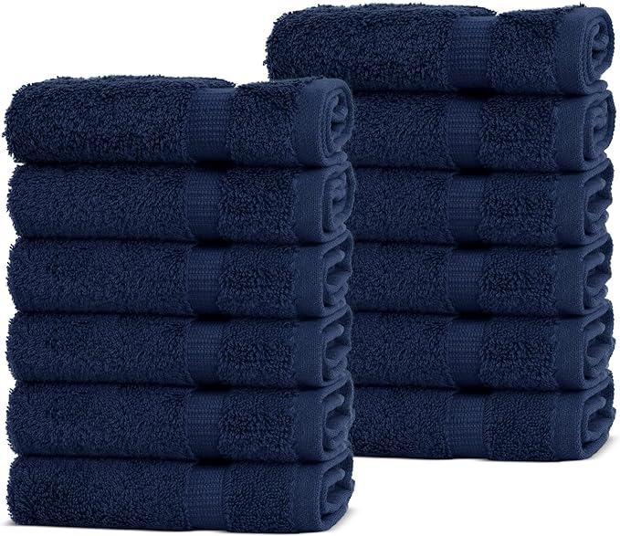 Chakir Turkish Linens | Hotel & Spa Quality 100% Cotton Premium Turkish Towels | Soft & Absorbent (12-Piece Washcloths, Navy)
