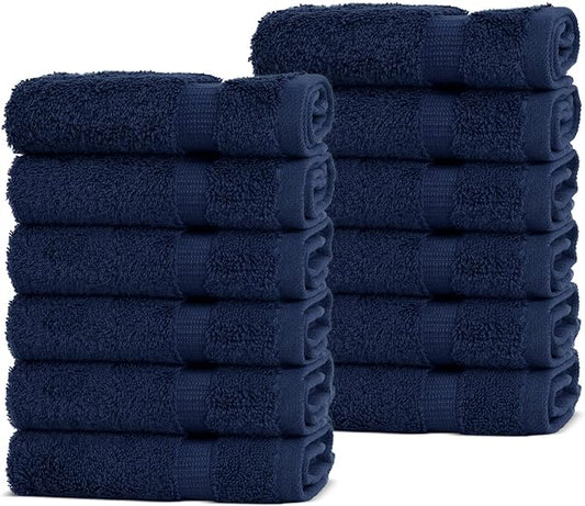 Chakir Turkish Linens | Hotel & Spa Quality 100% Cotton Premium Turkish Towels | Soft & Absorbent (12-Piece Washcloths, Navy)