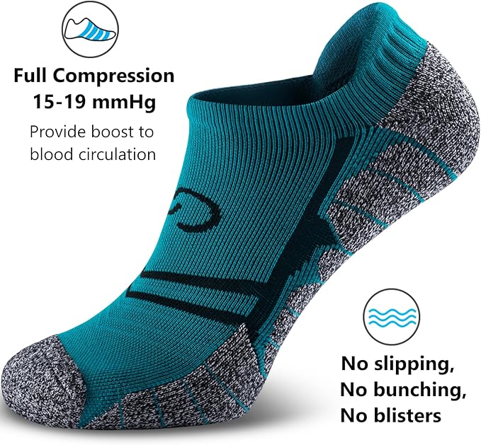 CWVLC No Show Sports Compression Socks for Men Women with Cushion (4/8 Pairs)