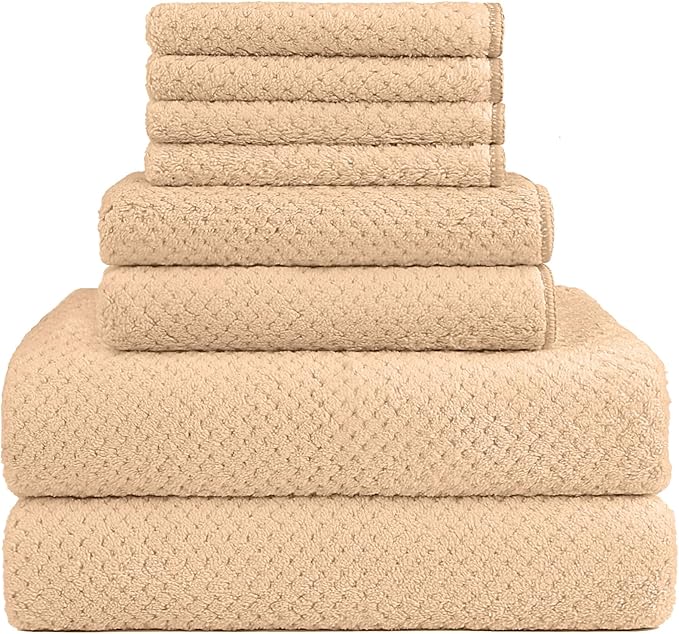 HOMEXCEL 8 Piece Bath Towel Set, Microfiber Bathroom Towel - 2 Bath Towels, 2 Hand Towels, and 4 Wash Cloths, Super Soft, Highly Absorbent Towels for Bathroom, Gym, Hotel, and Spa (Brown)