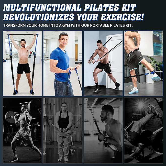 Portable Pilates Bar Kit with Resistance Bands for Men and Women - 3 Set Exercise Resistance Bands - Multifunctional Home Gym - Supports Full-Body Workouts – with Fitness Poster and Video