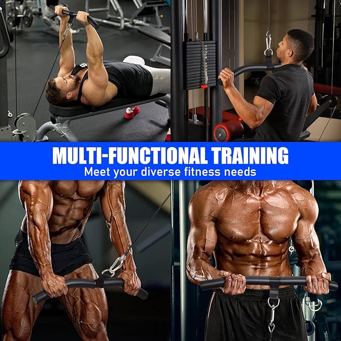 TOBWOLF Upgraded W-Shaped Lat Pull Down Bar, Lat Pulldown Attachment for Home Gym, Curl Triceps Press Down Bar Handle LAT Bar, Single D-Handle Tricep Press Down Bar With Full Wrapped EVA Rubber Handle