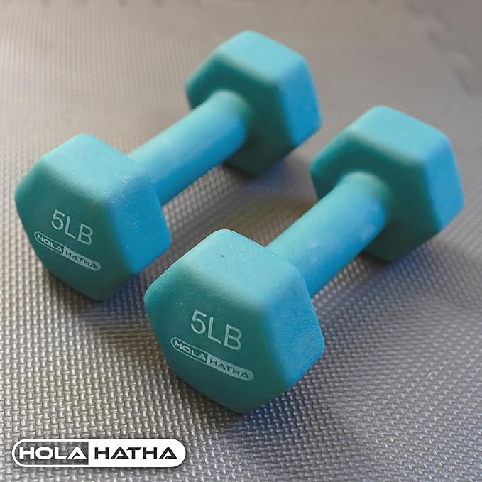HolaHatha 2, 3, 5, 8, and 10 Pound Neoprene Dumbbell Free Hand Weight Set with Rack, Ideal for Home Exercises to Gain Tone and Definition, Pastel