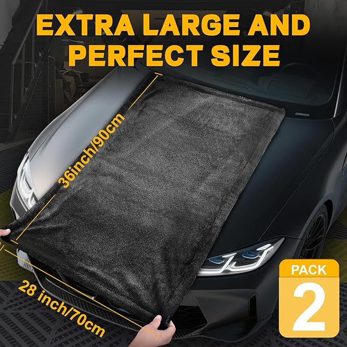 2-Pack Double Sided Car Drying Towel(28"x36"),1600 GSM Super Absorbent Microfiber Drying Towels for Cars,Streak-Free,Scratch-Free,No Water Spots,Machine Washable