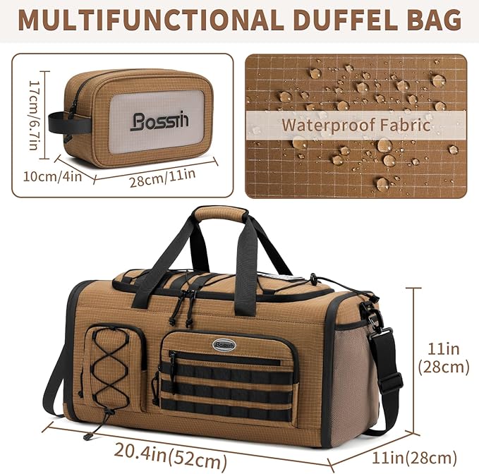 Bosstin Gym Bag for Men & Women,45L Travel Duffle Sports Duffel Bag Gym Weekender Overnight Backpack with Shoe Compartment (CAMEL CHECKERED)