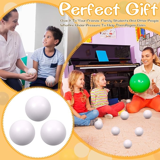 12 Pcs White Foam Stress Ball Squeeze Stress Relief Balls for Kids and Adults Hand Exercise Sensory Relief Toys for Anxiety ADHD Autism （White）