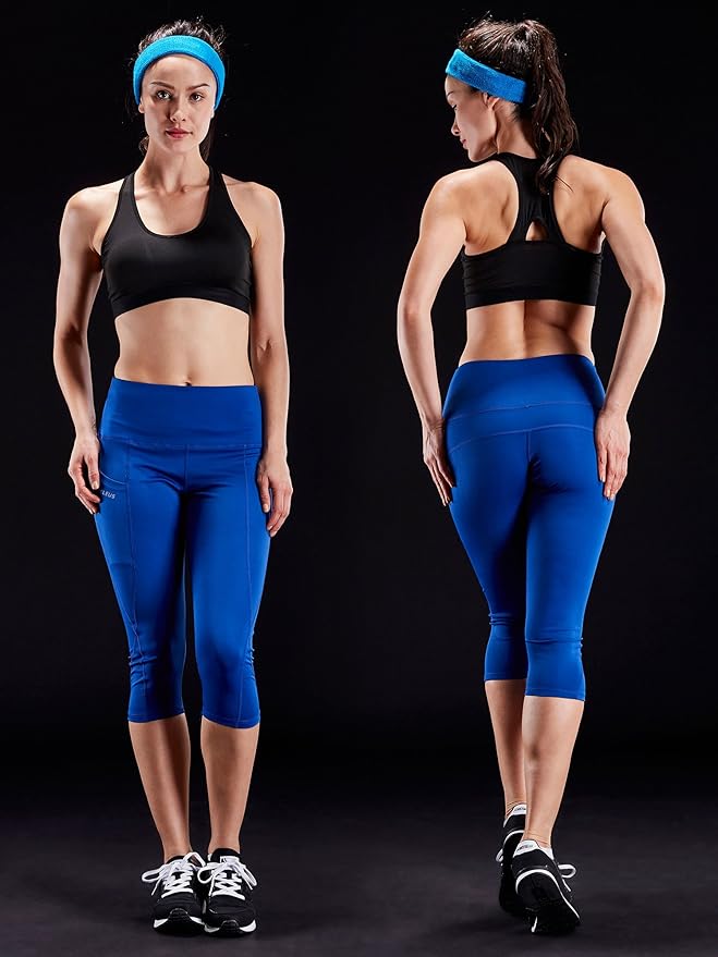 NELEUS Women's Tummy Control High Waist Capri Running Leggings Yoga Pants with Pocket