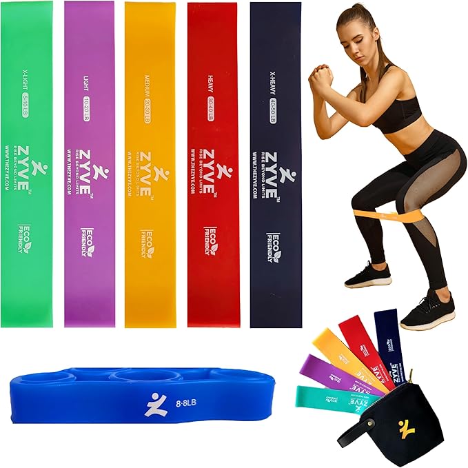 Resistance Bands Set for Women & Men –12" Heavy Duty Natural Rubber Exercise Loop Bands for Legs, Glutes, Strength Training, Stretching, Physical Therapy, Home Workouts-Pack of 5 with Carry Pouch