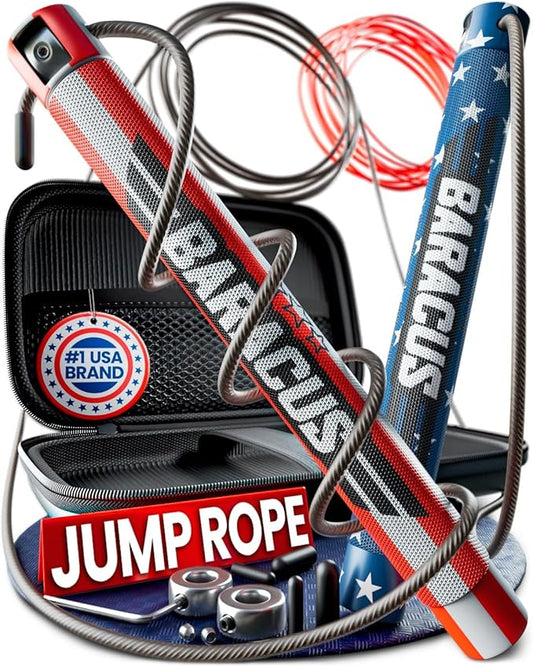 BARACUS Jump rope for women, men, kids | gym accessories for women | at home workout equipment | pesas para ejercicios en casa – Professional Speed Rope with Knurled Aluminum Handles & Hard Case