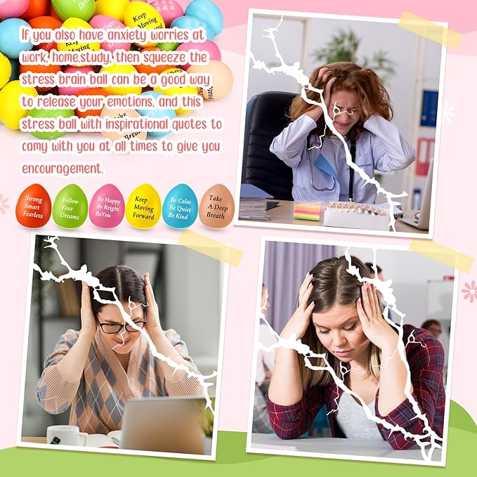 Aoriher 60 Pcs Motivational Stress Balls Quotes Inspirational Funny Colorful Foam Balls Hand Exercise Stress Relief Gifts for Office Small Anxiety Toys for Motivating Encouraging Supply (Egg)